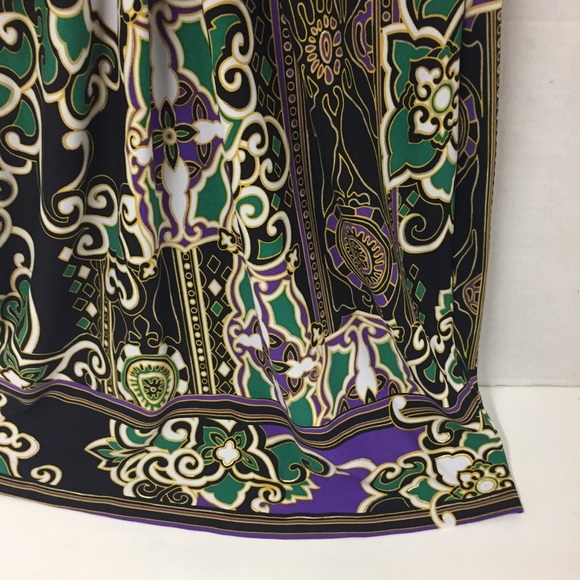 Cache Purple Green Print Sleeveless V Neck Dress 2 - Picture 5 of 11